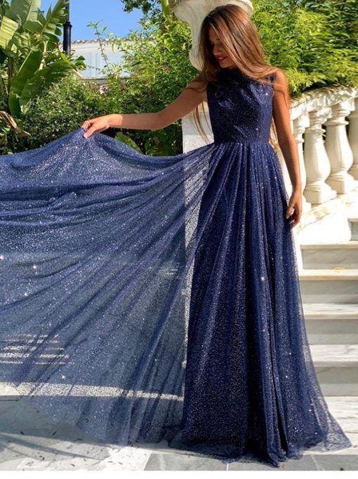See-through Backless Starry Sky Evening prom Dress CD3955