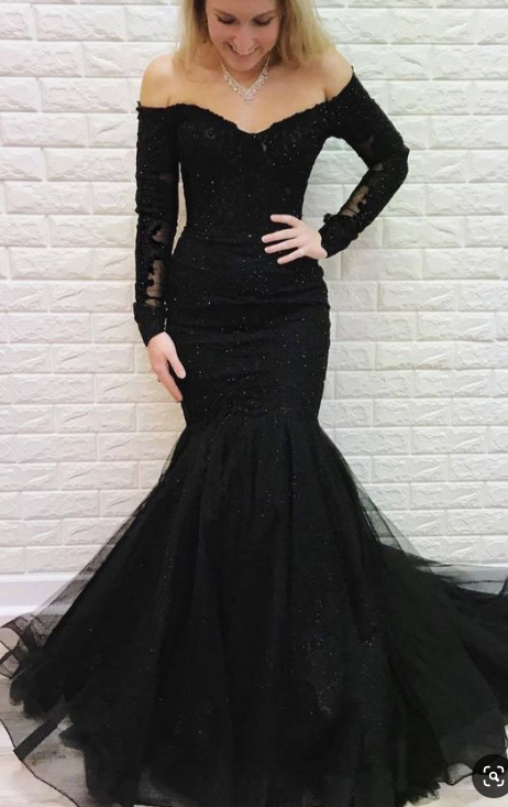 Mermaid Off the Shoulder Long Sleeves Lace Prom Dress CD3964
