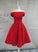 Red Satin Homecoming Dresses, Off Shoulder Party Dress vg4035