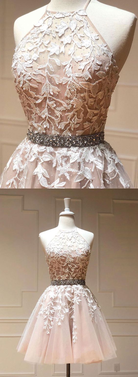 Cute tulle lace short dress, lace homecoming dress CD4126