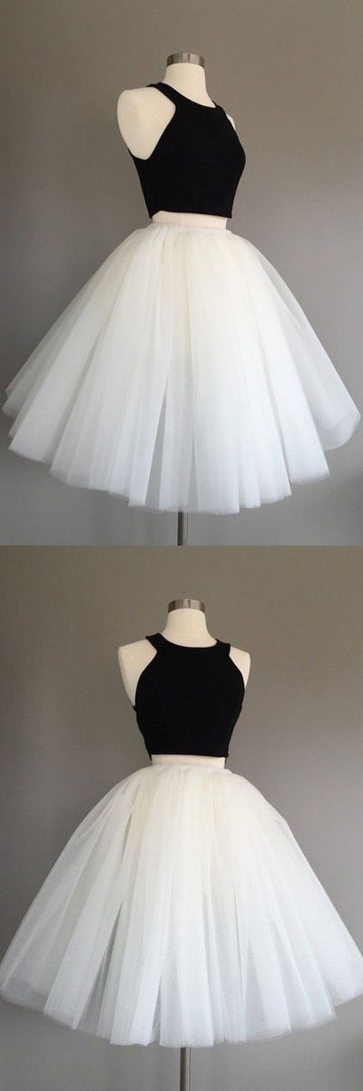 black and white homecoming dresses, two pieces homecoming dress, cute party dresses CD434