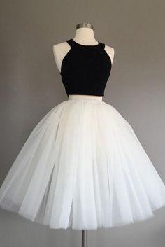 black and white homecoming dresses, two pieces homecoming dress, cute party dresses CD434