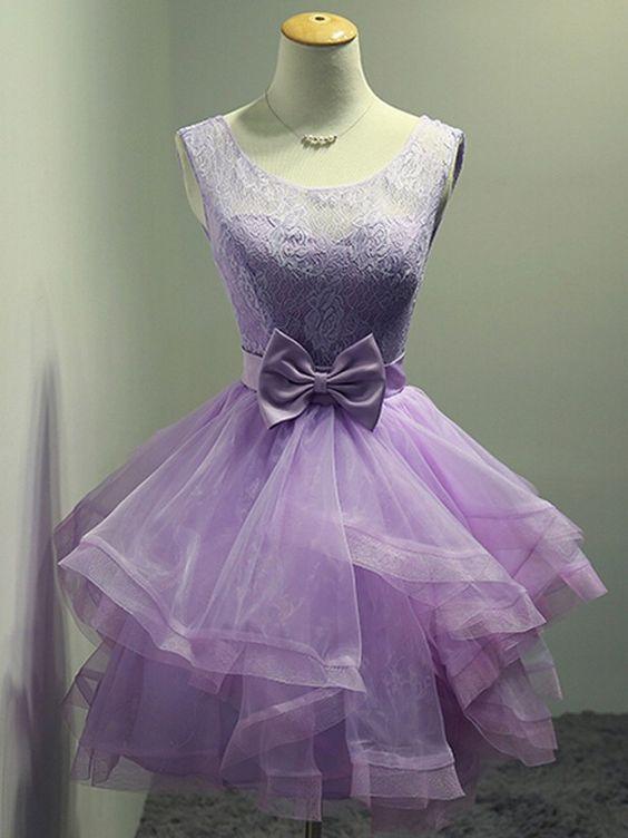 Aline Purple Homecoming Dresses Sheer Back Sleeveless Lace CD4377