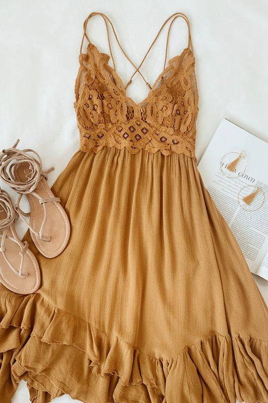 Golden Yellow Lace homecoming Dress CD4441