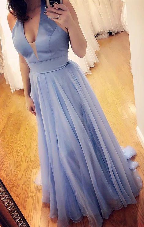 Simple Halter Light Blue Long Prom Dress CD4653