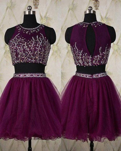 Two Piece Beading Homecoming Dress With Open Back CD4746