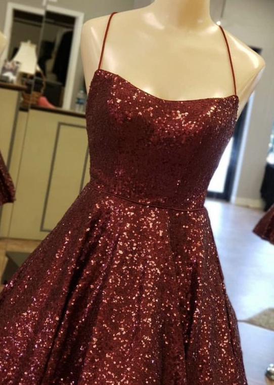 burgundy sequin homecoming dress open back CD4751