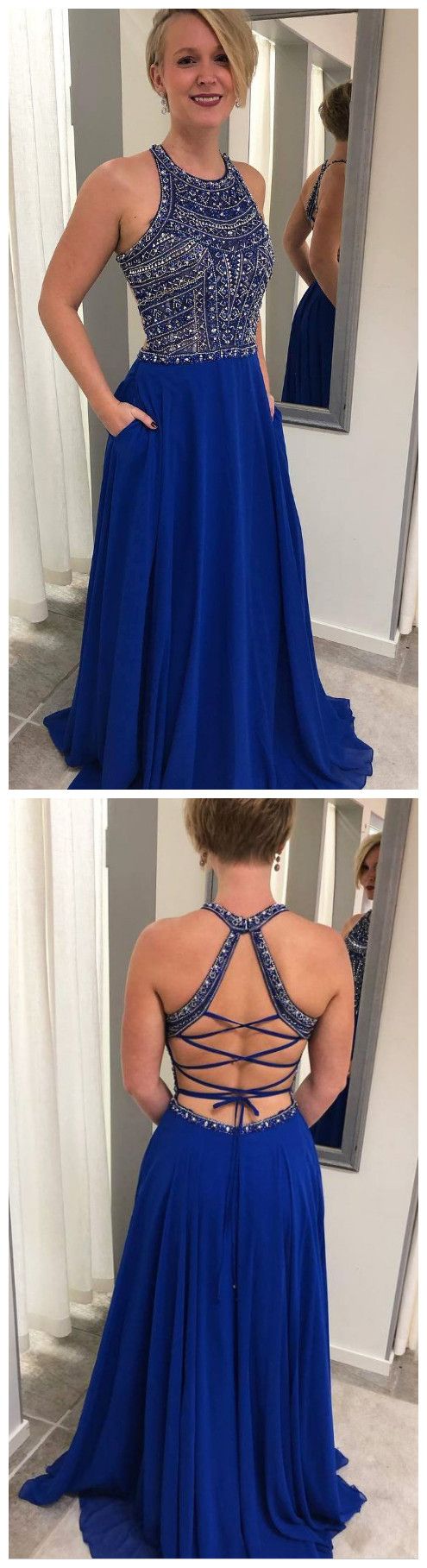 Beading Royal Blue Long Prom Dress with Lace CD4797