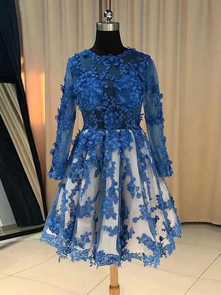 Charming A-line Scoop Homecoming Dress Blue short dress CD4844