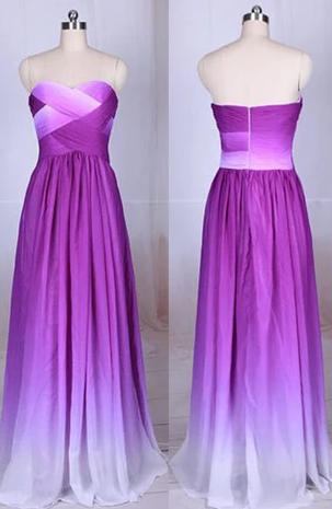 Purple Ombre Floor Length Sweetheart Chiffon Long Bridesmaid Dresses, Prom Dress CD4925