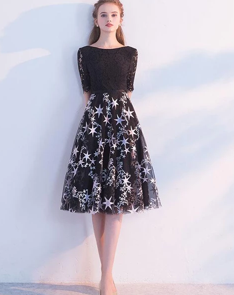 SIMPLE BLACK LACE TULLE SHORT DRESS FOR TEENS TULLE LACE HOMECOMING DRESS CD4946