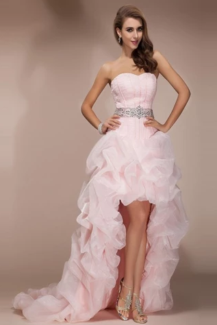 Pink High Low Backless Beaded Short Front Long Back Prom Dresses CD4960