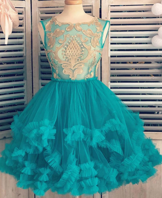 Green tulle lace short party dress, green lace homecoming dress CD4988