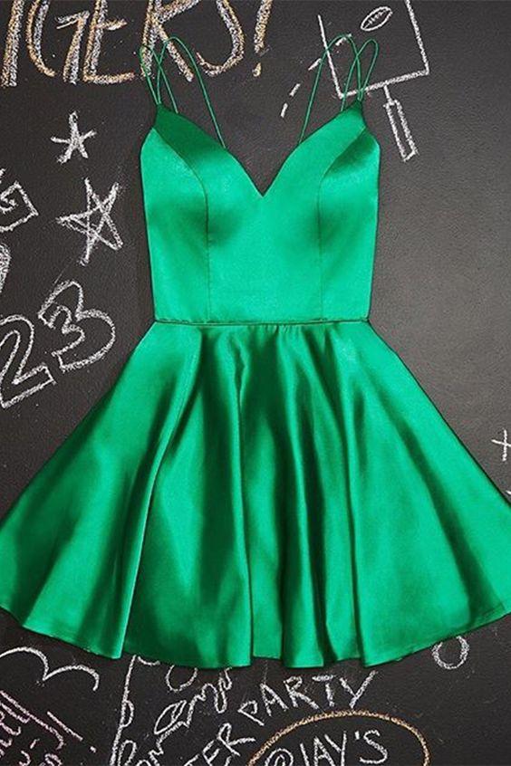 A-Line Short green Homecoming Dress Satin Party Dress CD5148