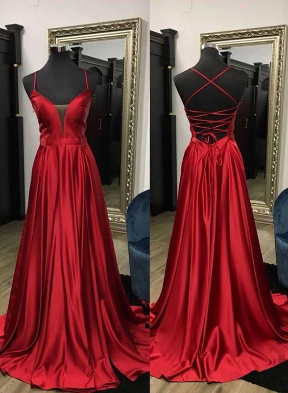 Simple burgundy satin long prom dress, evening dress CD5245