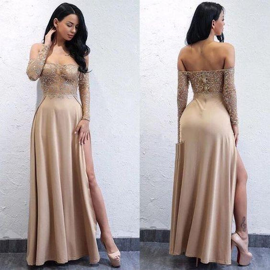 Sexy Long Sleeves Prom Dresses Illusion Bodice party dress CD5277