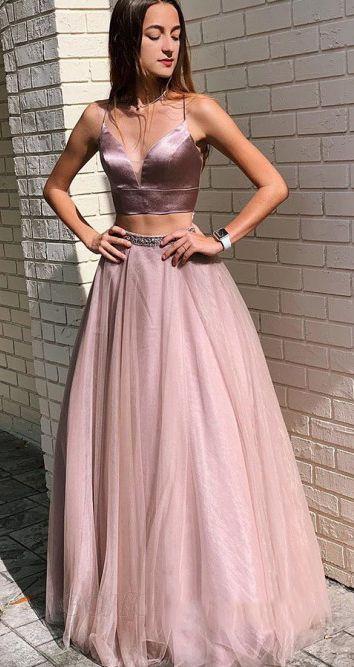 Sexy Spaghetti Straps Two Piece Prom Dresses With Beading CD5291