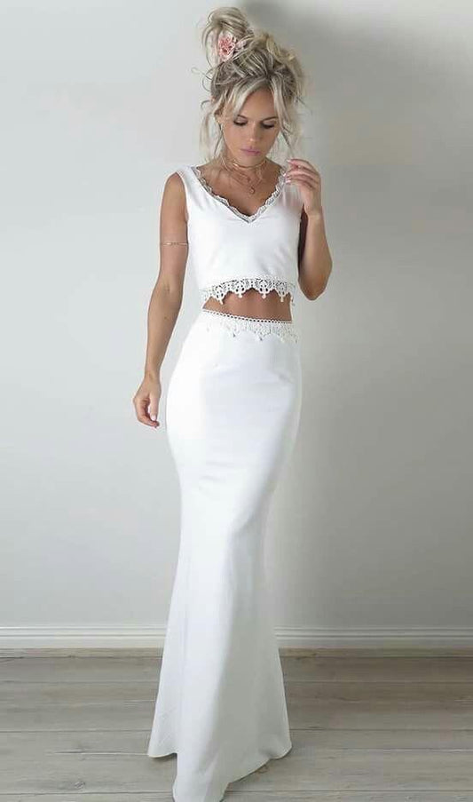 white two piece prom dress CD5297