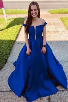 Elegant Royal Blue A Line Prom Dress, Off the Shoulder Long Evening Party Dress CD5617