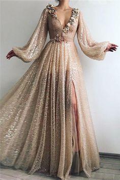 Sparkle Sequins Long Sleeves Prom Dress CD5626