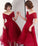 Burgundy tulle short prom dress, burgundy evening dress CD5696