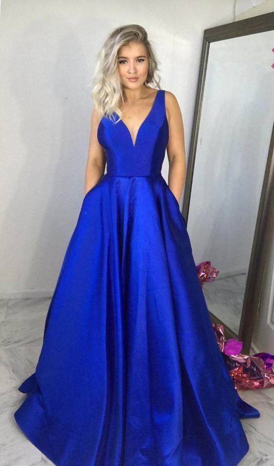 Princess V-Neck Royal Blue Long Prom Dress CD5734