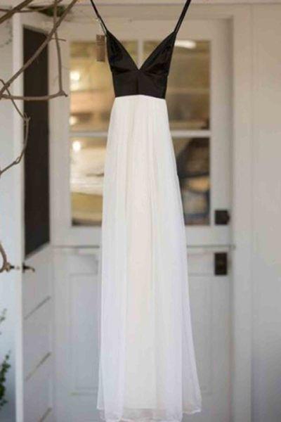 White tulle v neck simple long prom dress CD5740