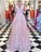 V-neck Pink Lace Pleated Long Prom Dress CD5777
