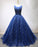 Deep Blue Tulle Beaded A Line Long Sequined Evening Dress, Senior Prom Dress CD5778