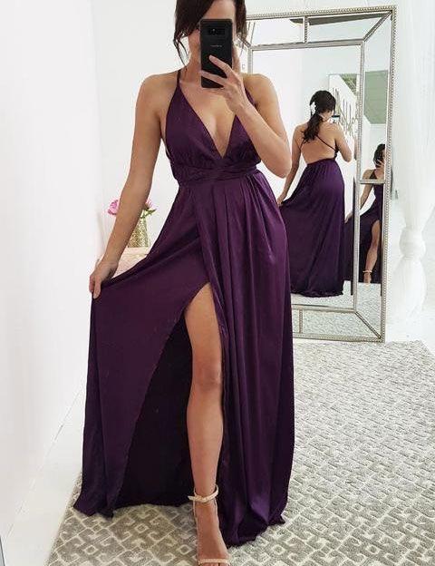 Sexy Split Side Long Purple Prom Dresses CD5812