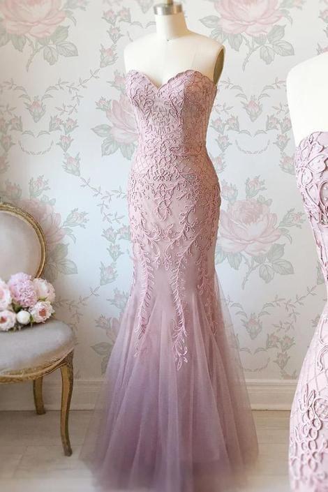 Mermaid Sweetheart Appliques Pink Prom Dress with Beads CD5917