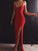 Red Mermaid Prom Dress with Leg Slit, Red Mermaid Formal Dresses Prom Dress Evening Dress with Open Back CD6018