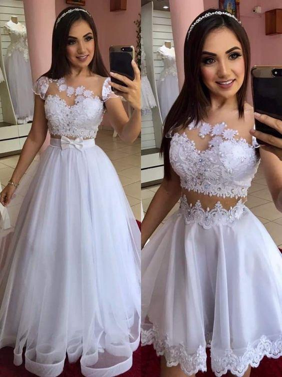 White a line prom Dresses With Lace CD6106