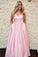 Simple V Neck Straps Pink Long Prom Dress CD6153