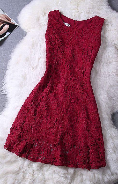 Elegant Lace Homecoming Dress, Sleeveless Dress, Burgundy Homecoming Dress CD616