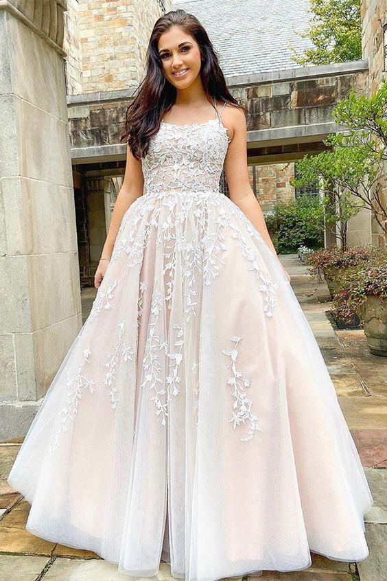 Princess Long Light Champagne Prom Dress with Appliques CD6276