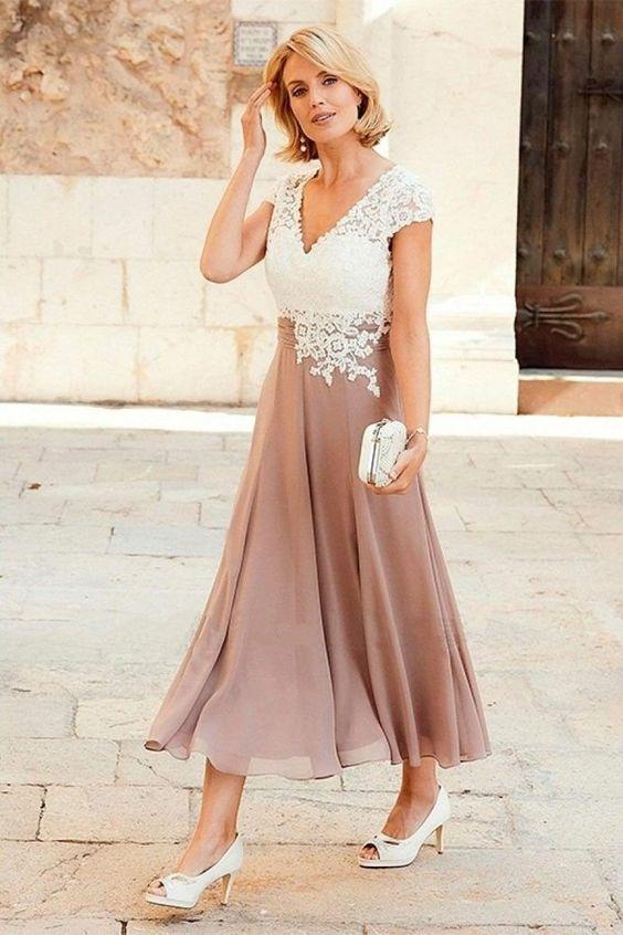 V-neck Chiffon Cap Sleeve Mother of the Bride Lace prom Dress CD6446