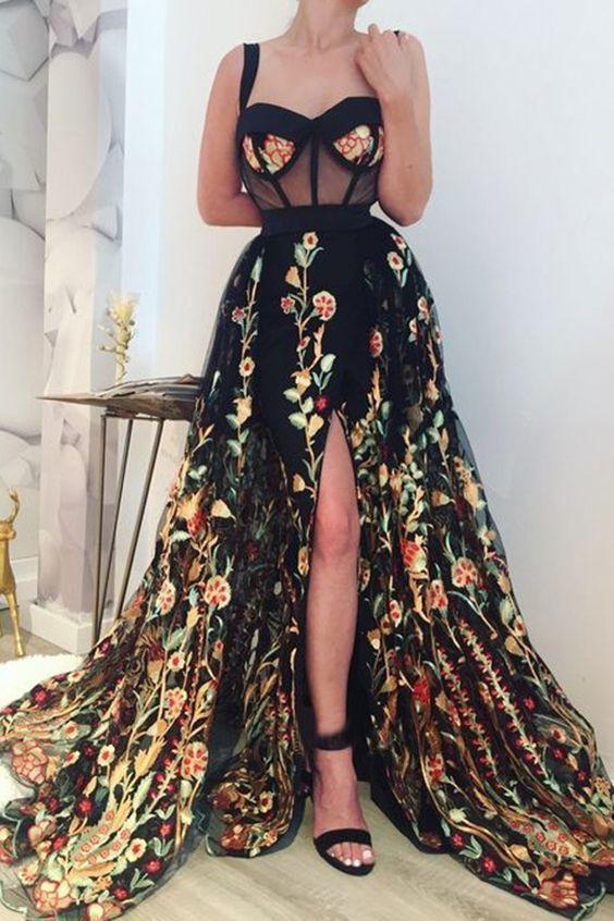Simple Long Prom Dresses Lace Cheap Slit Party Gowns Evening Dress CD6451