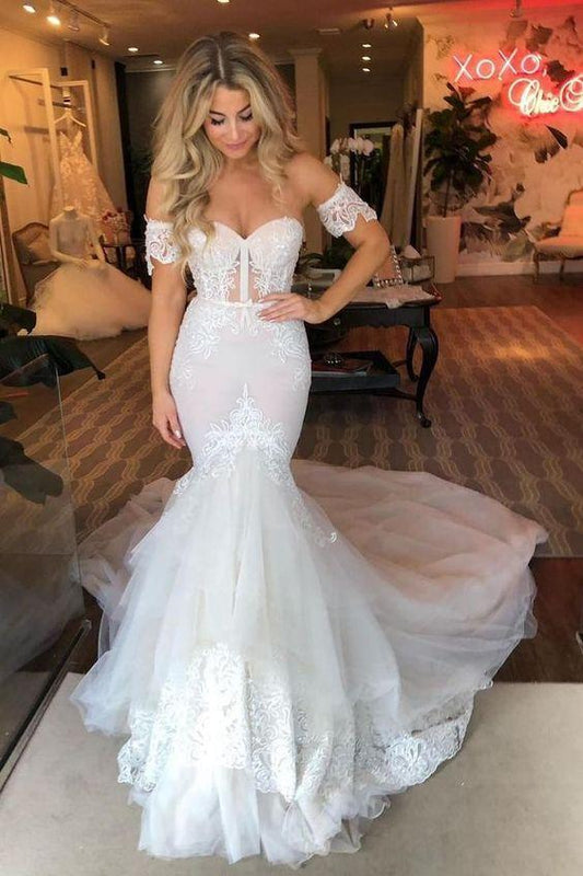 Mermaid Sweetheart Lace Court Train White Wedding prom Dress CD6590
