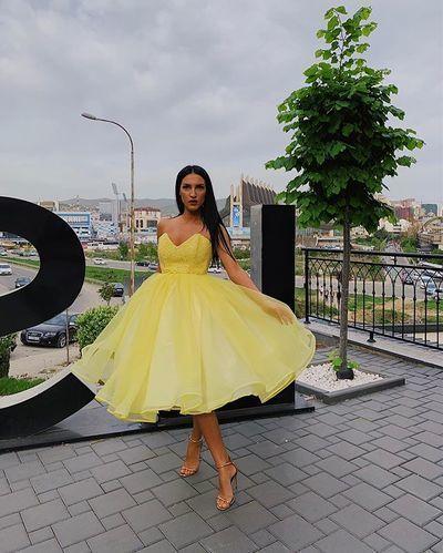 Beautiful A Line Sweetheart Yellow Prom Dresses with Ruffles CD6621