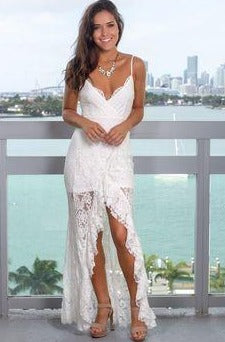 White Lace Prom Dress with Ruffle