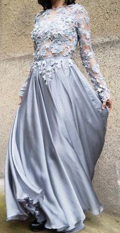 Gray Long Sleeves Prom Dress CD6713