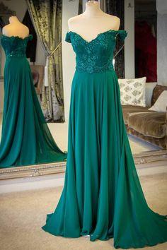 Off the Shoulder Emerald Green Long Prom Dress CD6824
