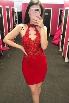 High Neck Tight Red Party homecoming Dress CD6834