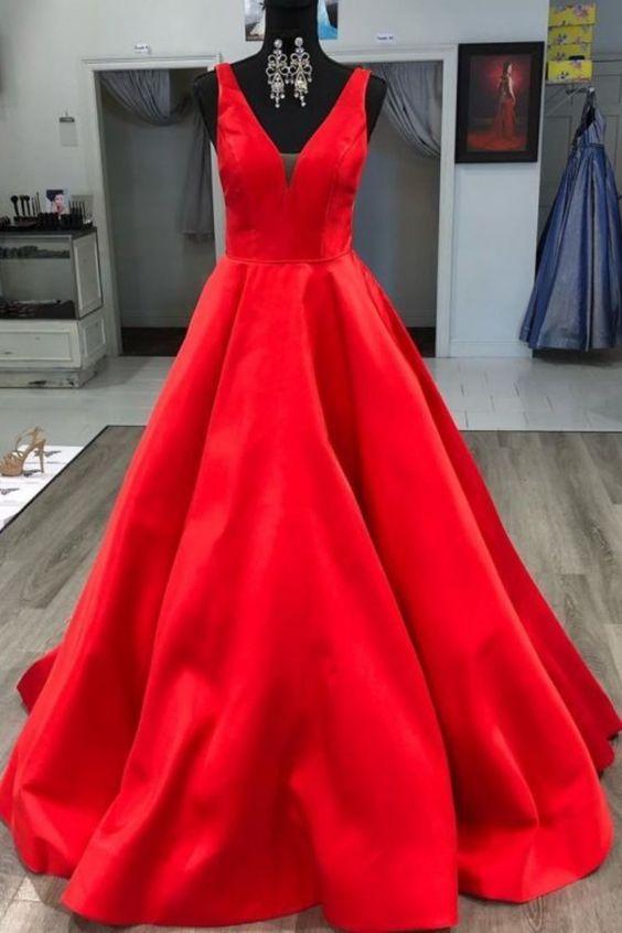 Gorgeous V Neck Red Long Prom Dress CD6835