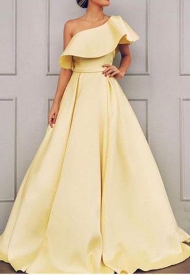 Simple one shoulder yellow long prom dress 2022 CD695