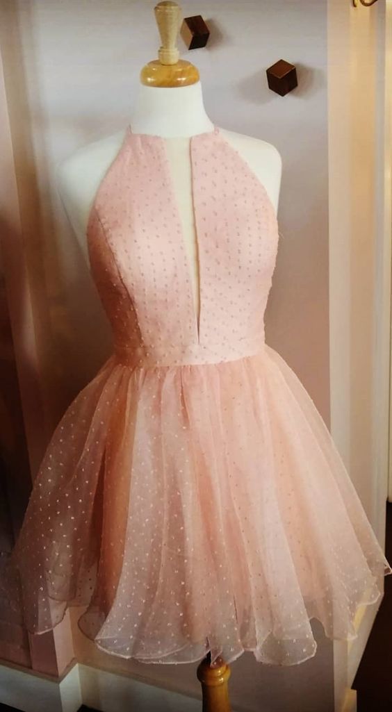 A Line Jewel Sleeveless Pink Short Homecoming Dress CD7066