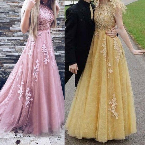 Long Prom Dresses A Line Appliques Lace Sleeveless Blush Pink Formal Evening Gowns Prom Dress Party Dress CD7086