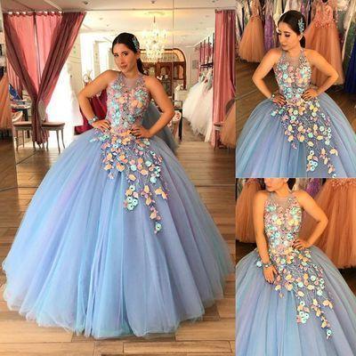 Unique Jewel Blue Long Quinceanera prom Dress CD7323