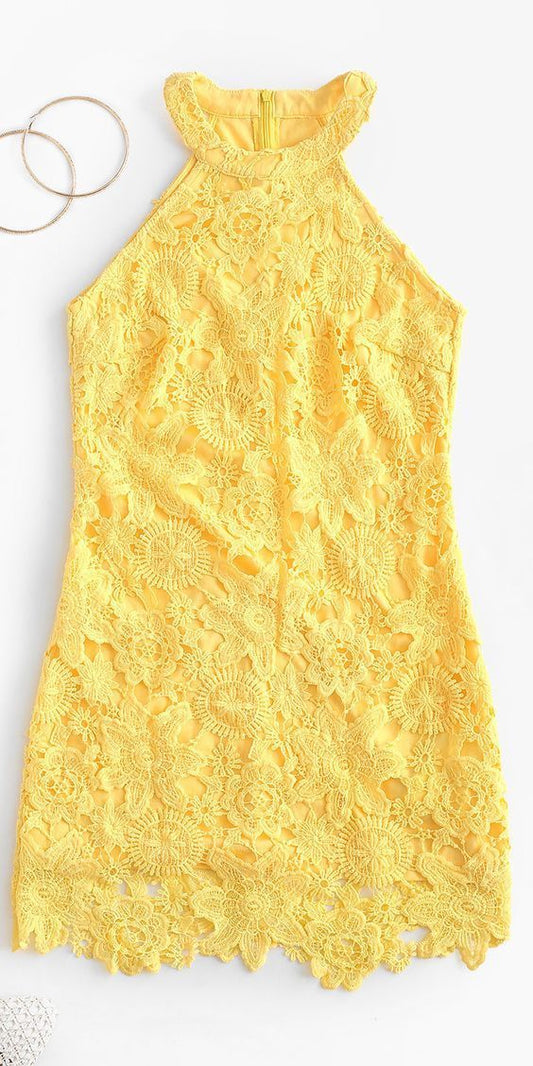 Yellow Lace Homecoming Dress CD7384